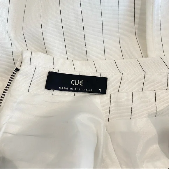CUE Size 4 White striped Faux Wrap Cotton Summer Dress with Belt Light Stretch - Picture 8 of 10